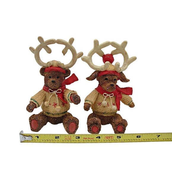 Set 2 Holiday Collection Dogs Dressed As Reindeer Figures Vintage Christmas Deco - Picture 5 of 12